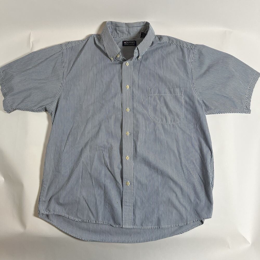 Puritan Men's Blue/White Striped Woven Cotton/Poly Button-Down SS L